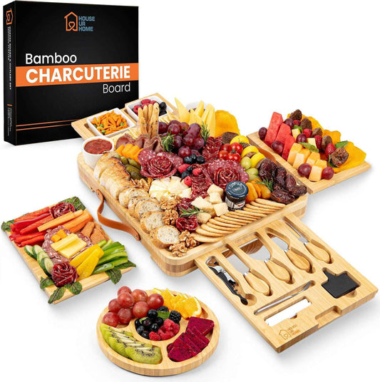 Bamboo Charcuterie Board Gift Set – Housewarming Gift for New Home, Wedding & Bridal Shower Gifts | Large Cheese Board with Hidden Drawers, Knives & Bowls | Perfect for Couples, Hosts & Housewarming