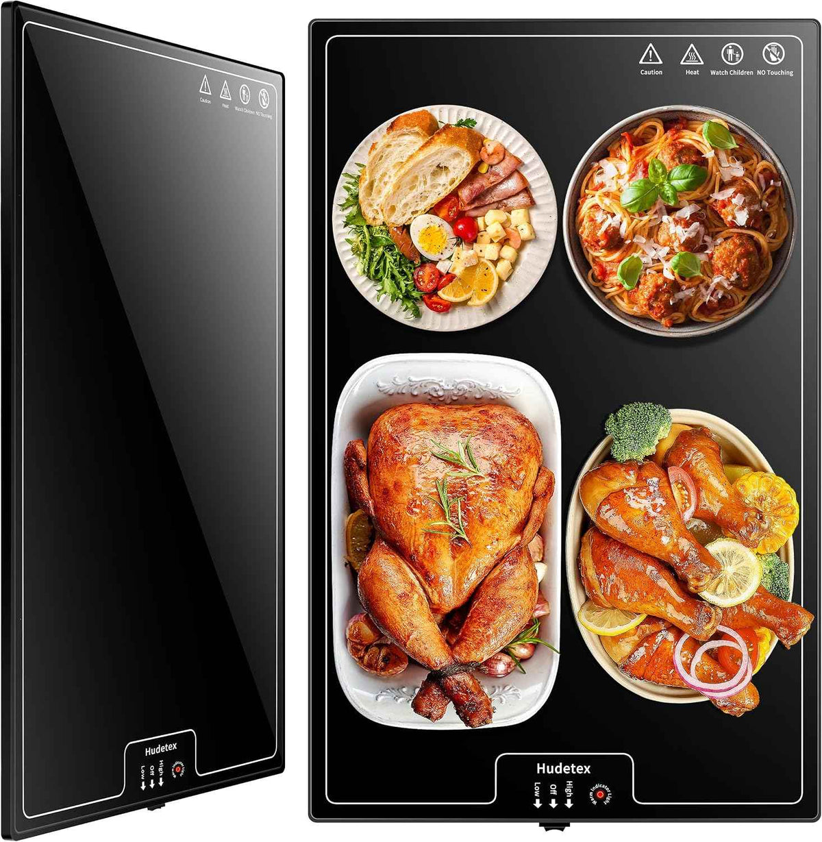 Warming Mat for Food,L 22"x14",Tempered Glass Electric Warming Tray, Black | Keep Food Warm,Food Warmers for Parties Buffet & Daily Use,Build-in Thermostat,Button Temperature Control,Full Surface Warm