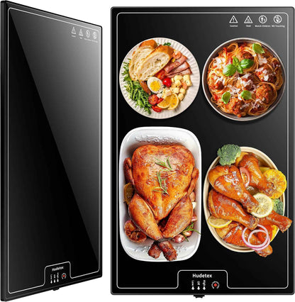 Warming Mat for Food,L 22"x14",Tempered Glass Electric Warming Tray, Black | Keep Food Warm,Food Warmers for Parties Buffet & Daily Use,Build-in Thermostat,Button Temperature Control,Full Surface Warm