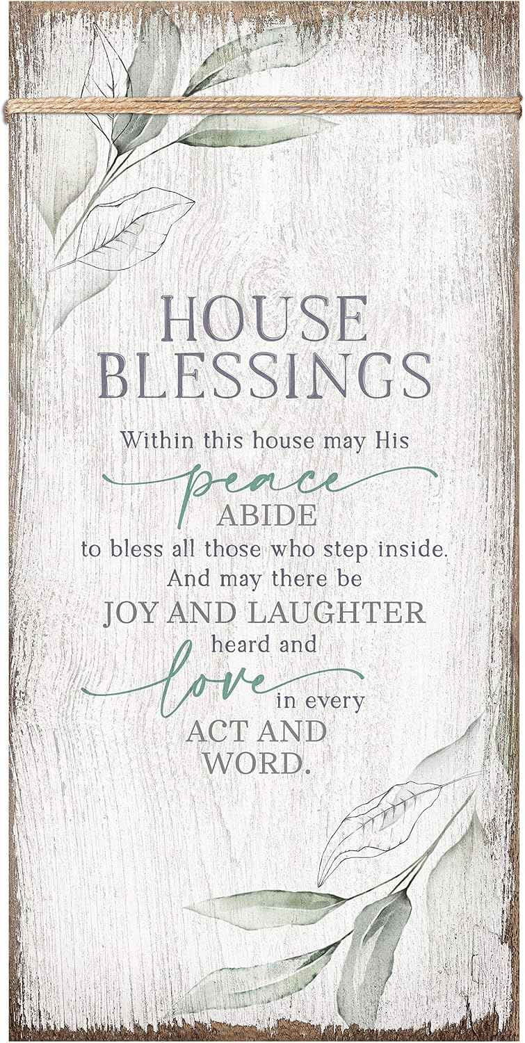 DEXSA House Blessings Wood Plaque Inspiring Quote 6 3/4 in x 13 5/8 in - Classy Vertical Frame Wall Hanging Decoration | Elegant Verse | Christian Family Religious Home Decor Saying | Made in the USA