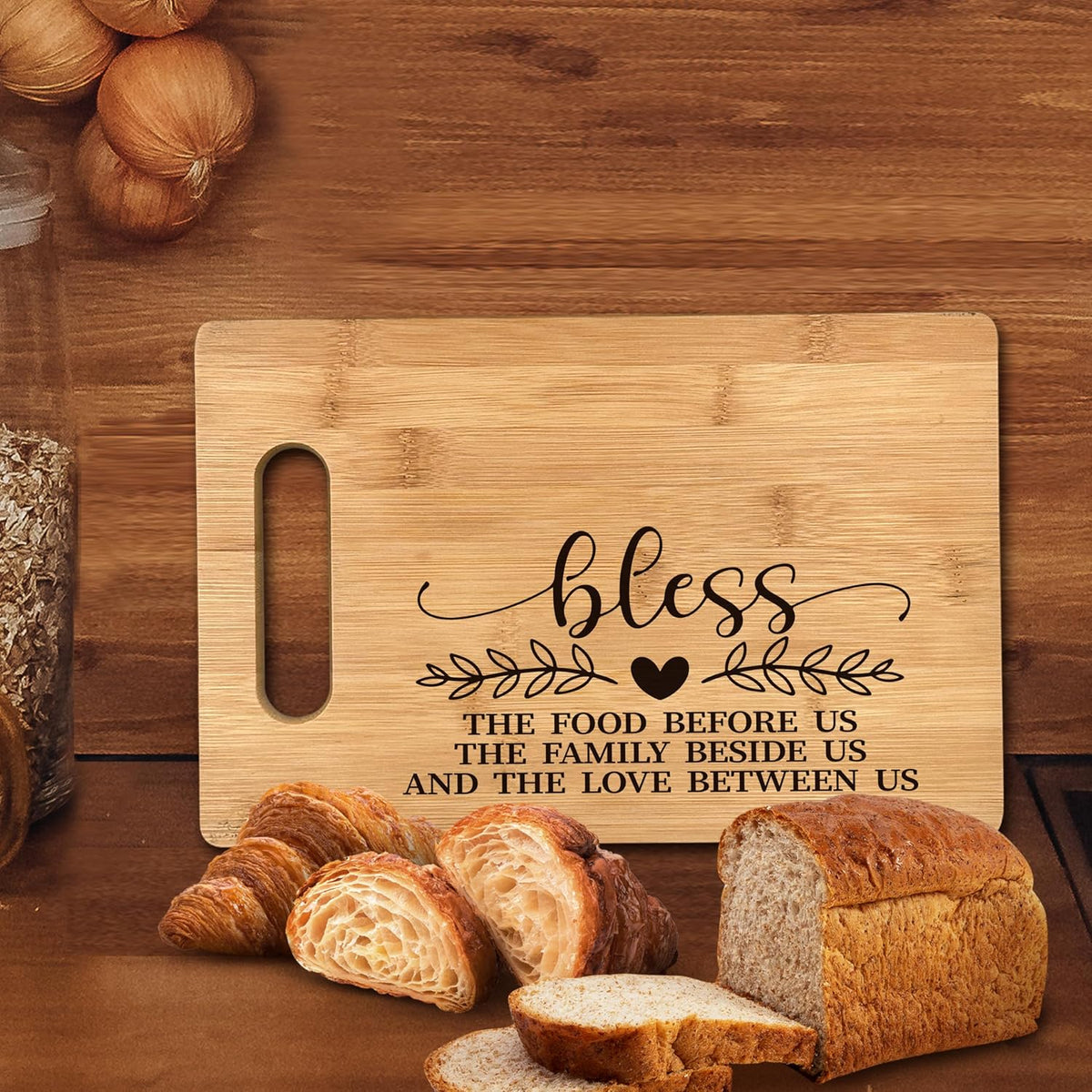 FONDCANYON Christian Kitchen Decor, bless the food before us Christian Kitchen Bamboo Cutting Board Decor, Christian Religious Scripture Dining Room Kitchen Cutting Boards Gifts For Women Her