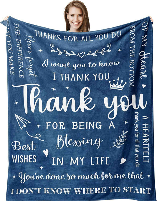 Thank You Gifts, Thank You Blanket 60"X50" Blue, Appreciation Gifts | Thank You Gifts for Women Men, Thank You Gift for Coworker Teacher, Employee Appreciation Gifts, Inspirational Birthday Gift