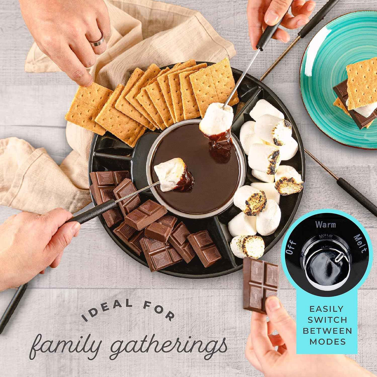Kusini Electric Fondue Pot Set – Chocolate Fondue Kit - Temperature Control | Detachable Serving Tray, 10oz Melting Pot, 4 Roasting Forks - Gift Set & Date Night Idea. Serve at Movie Night or Game Night.