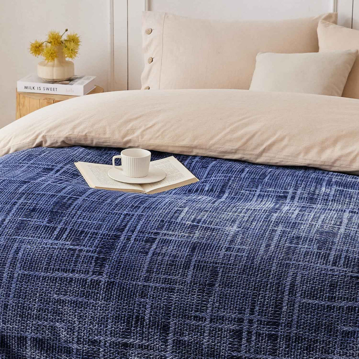 Navy Jacquard Cozy Throw Blanket