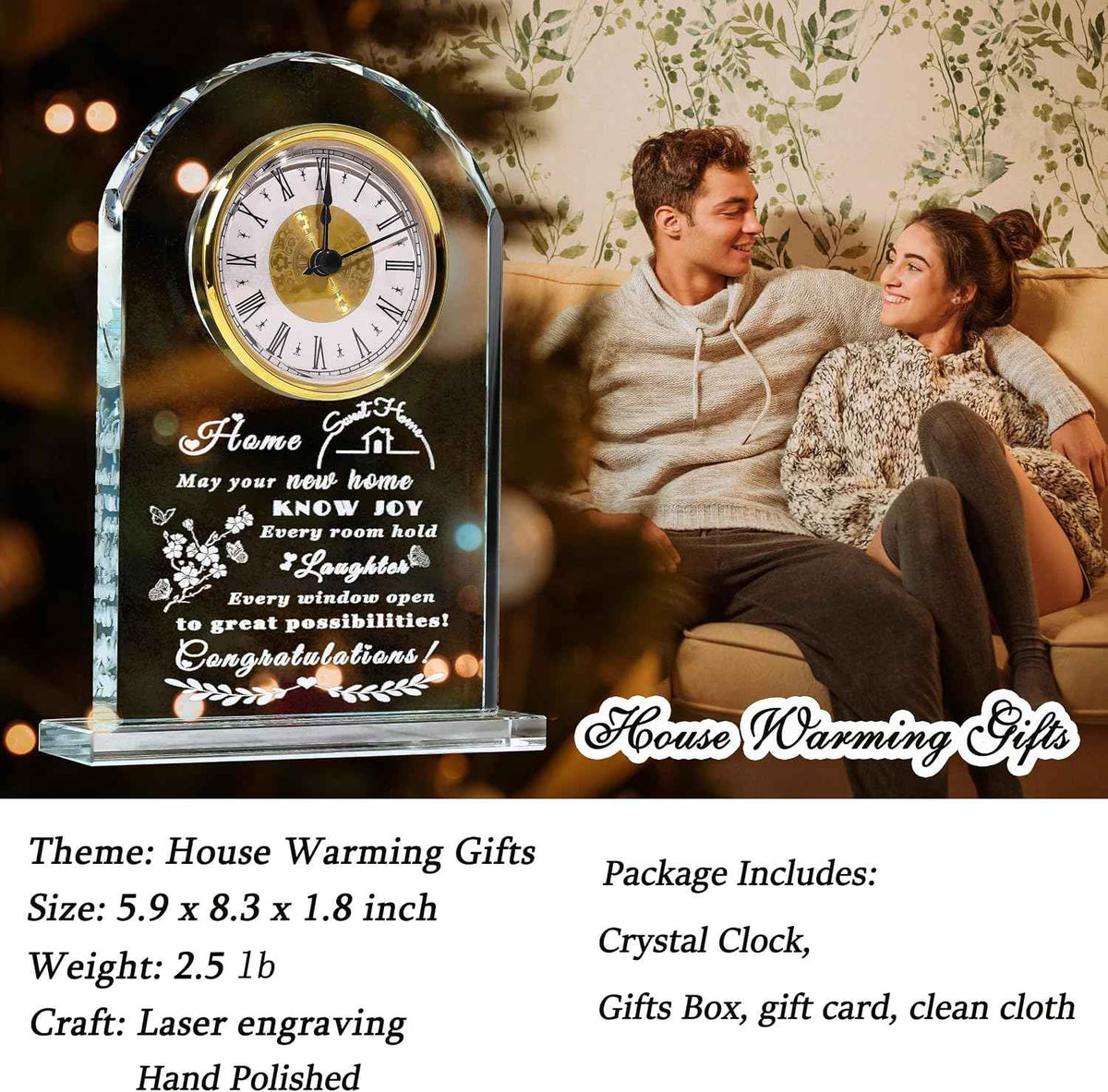 Qianwei House Warming Gifts New Home - Crystal Clock Gifts for Home Decor - Best Unique Housewarming Decor Ideas for New House Homeowner Men Friend Family | Home Decor Best Unique Housewarming Decoration Present Gifts Ideas For New House Homeowner Coup...