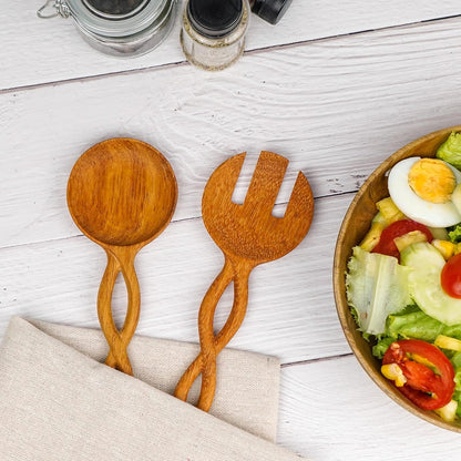 JABIHOME Wooden Salad Utensils Set, Easter Cooking Gifts for Mom, Wooden Salad Servers for Serving, Tossing, Valentine's Day Hostess Gifts for Women