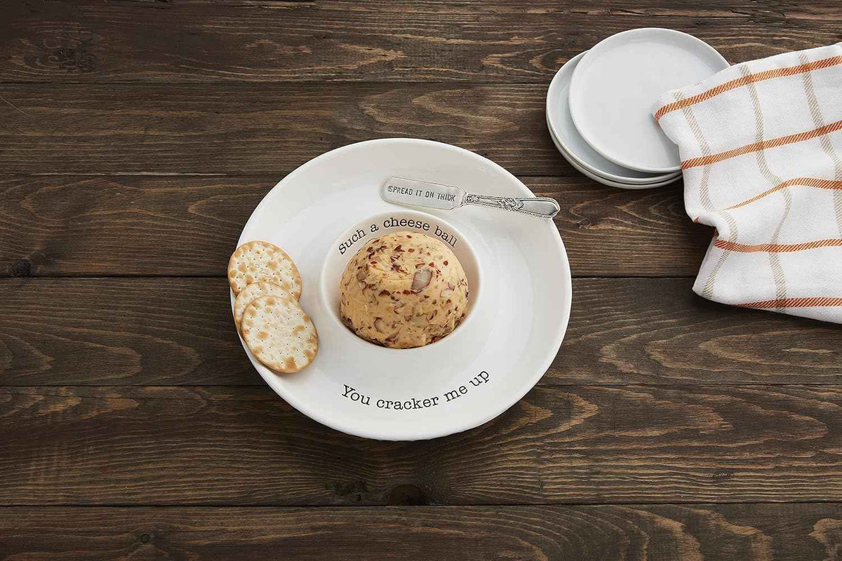 Mud Pie Circa Cheese Ball Dish Set with Spreader, White Serveware