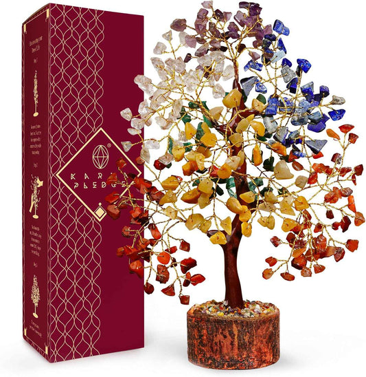 Chakra Tree of Life Birthday Gifts for Women, Mom, Sister, Friends, Handmade Healing Crystal Tree Brings Money, Positivity & Good Luck, Boho Home, Room and Office Desk Decor, Unique Return Gift