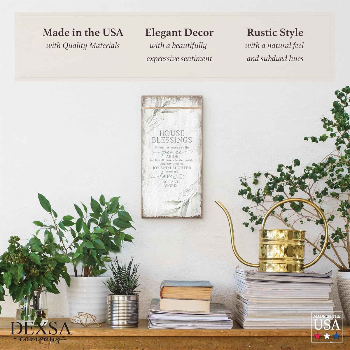 DEXSA House Blessings Wood Plaque Inspiring Quote 6 3/4 in x 13 5/8 in - Classy Vertical Frame Wall Hanging Decoration | Elegant Verse | Christian Family Religious Home Decor Saying | Made in the USA