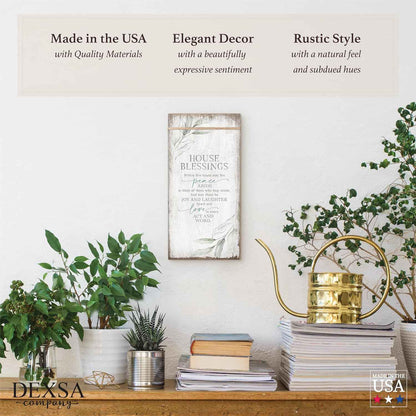 DEXSA House Blessings Wood Plaque Inspiring Quote 6 3/4 in x 13 5/8 in - Classy Vertical Frame Wall Hanging Decoration | Elegant Verse | Christian Family Religious Home Decor Saying | Made in the USA