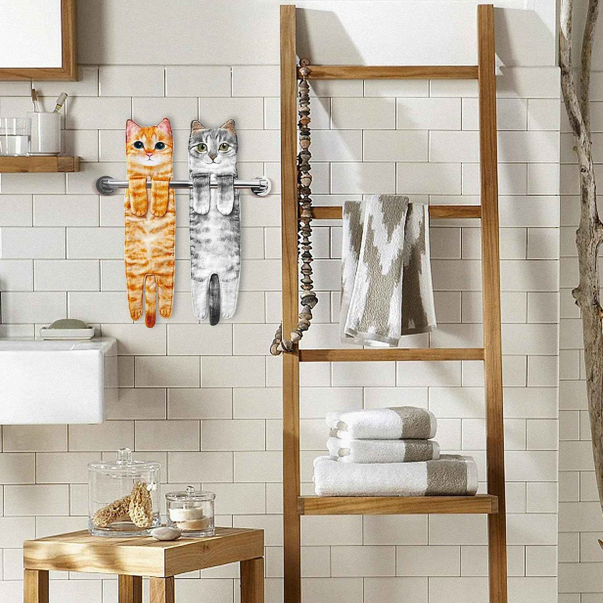 Funny Cat Hand Towel for Bathroom Kitchen, Hanging Decor Gifts for Women | Decorative Soft Dish Towels, Cat Themed Kitchen Gadgets, Housewarming Birthday Christmas Unique Gifts for Cat Lovers Her Mom