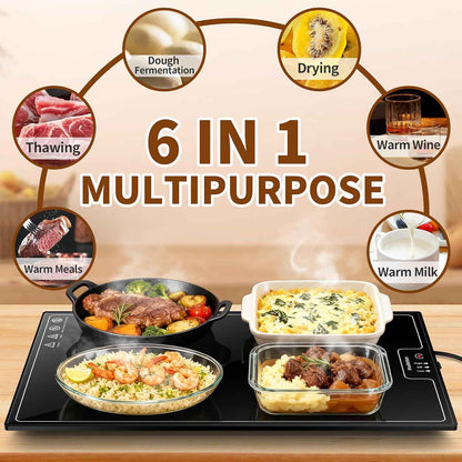 Warming Mat for Food,L 22"x14",Tempered Glass Electric Warming Tray, Black | Keep Food Warm,Food Warmers for Parties Buffet & Daily Use,Build-in Thermostat,Button Temperature Control,Full Surface Warm