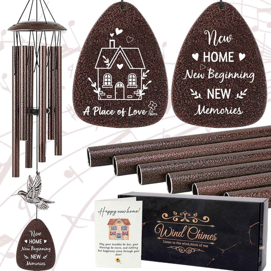 Housewarming Gifts New Home - Metal Hummingbird Wind Chimes | Apartment House Warming Gift for Couples Homeowner Friends Indoor Outdoor Hanging Decor for Garden Patio Yard Balcony