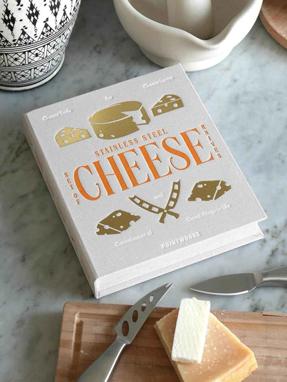 Printworks The Essentials Cheese Tools - 3-Piece Stainless Steel Knife Set | For Hard, Soft & Crumbly Cheese, Book-Style Case, Compact Charcuterie Size