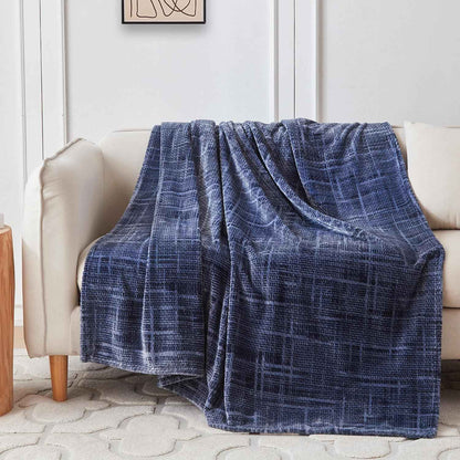 Navy Jacquard Cozy Throw Blanket