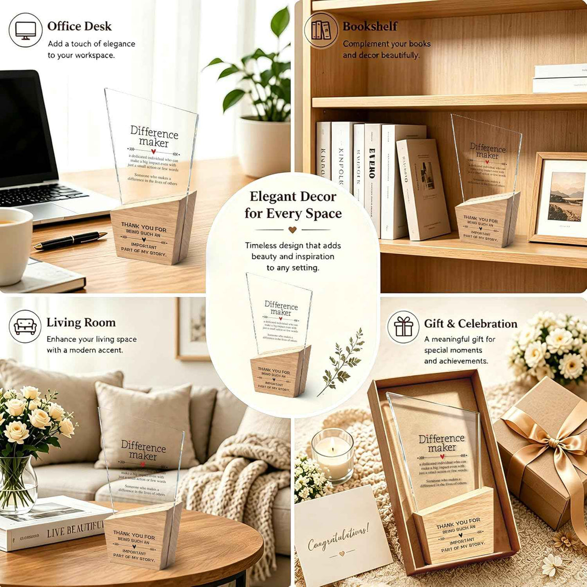 Different Maker Appreciation Gifts, Employee Acrylic Trophy With Wooden Base, Inspirational Desk Plaque Awards For Teacher Mentor Boss Coworker, Thank You Gifts For Women Men -10