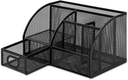 Amazon Basics Mesh Pen Holder and Desktop Desk Organizer, Office Caddy Storage for Writing Utensils, 9.1 x 5.9 x 5.5 inches, Black
