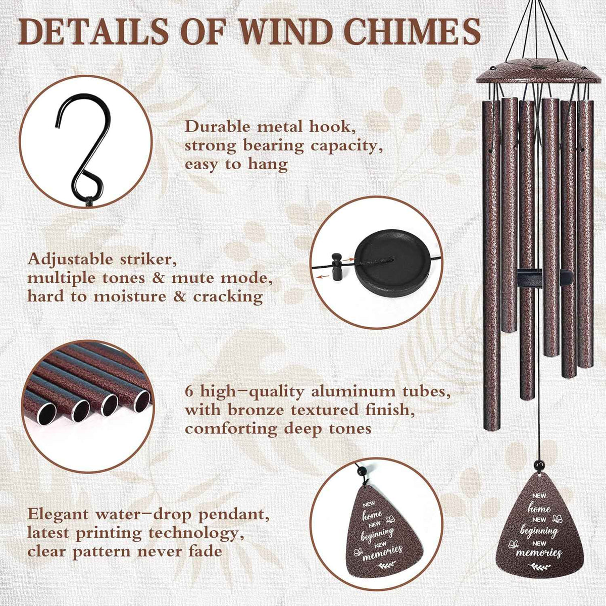 House Warming Gifts New Home, 32" Bronze Wind Chimes Housewarming Gifts | New home gift ideas for women men homeowners couples family friends, unique first home gift for apartment decor