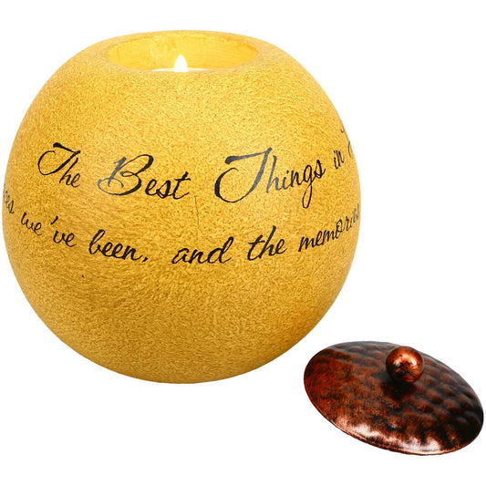 Pavilion Best Things in Life Terracotta Tealight Holder, 4.5 in